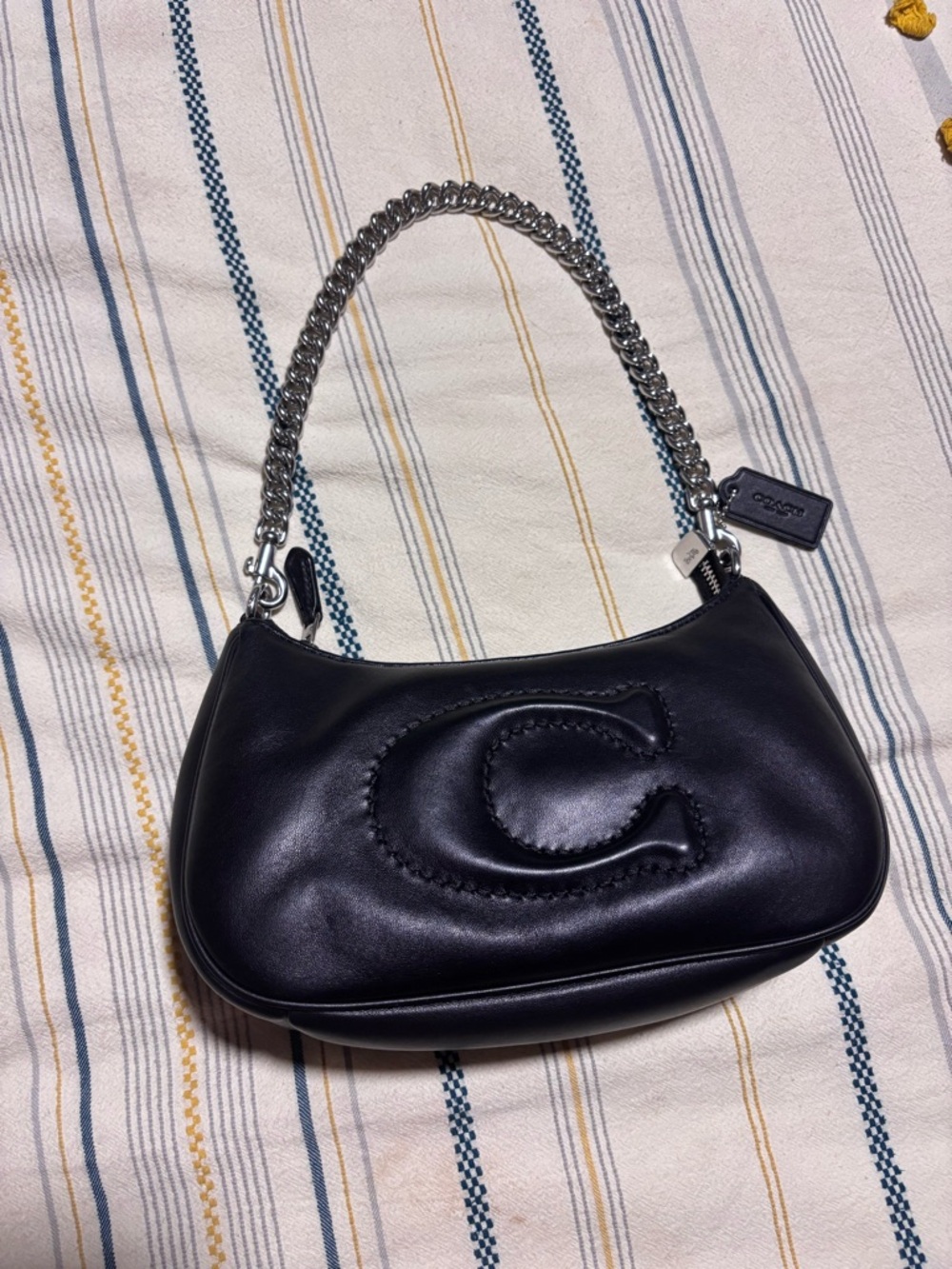 Coach Teri Shoulder Bag with Signature Quilting in black with silver hardware